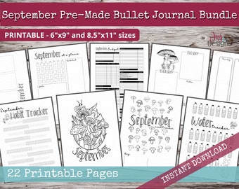 September PreMade Bullet Dotted Journal Planner Pages | Instant Download Printable Planner | Weekly Bujo Inserts Template PDF 2 Sizes