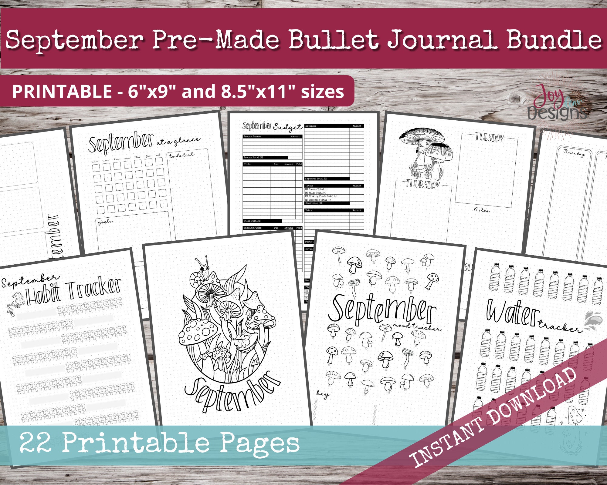 Complete Pre-Made Bullet Journal Pages Instant Download Printable Planner -  Joy Dean Designs