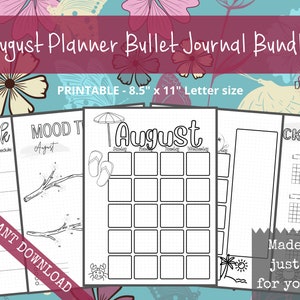 August Pre-Made Bullet Dotted Journal Pages Instant Download Printable Planner Undated