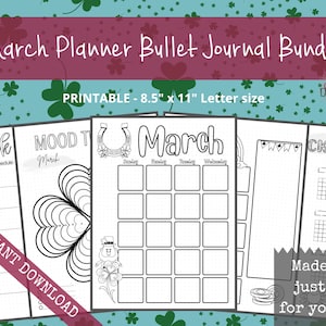 March Pre-Made Bullet Dotted Journal Pages Instant Download Printable Planner Undated