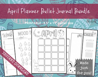 April Pre-Made Bullet Dotted Journal Pages Instant Download Printable Planner Undated Bujo