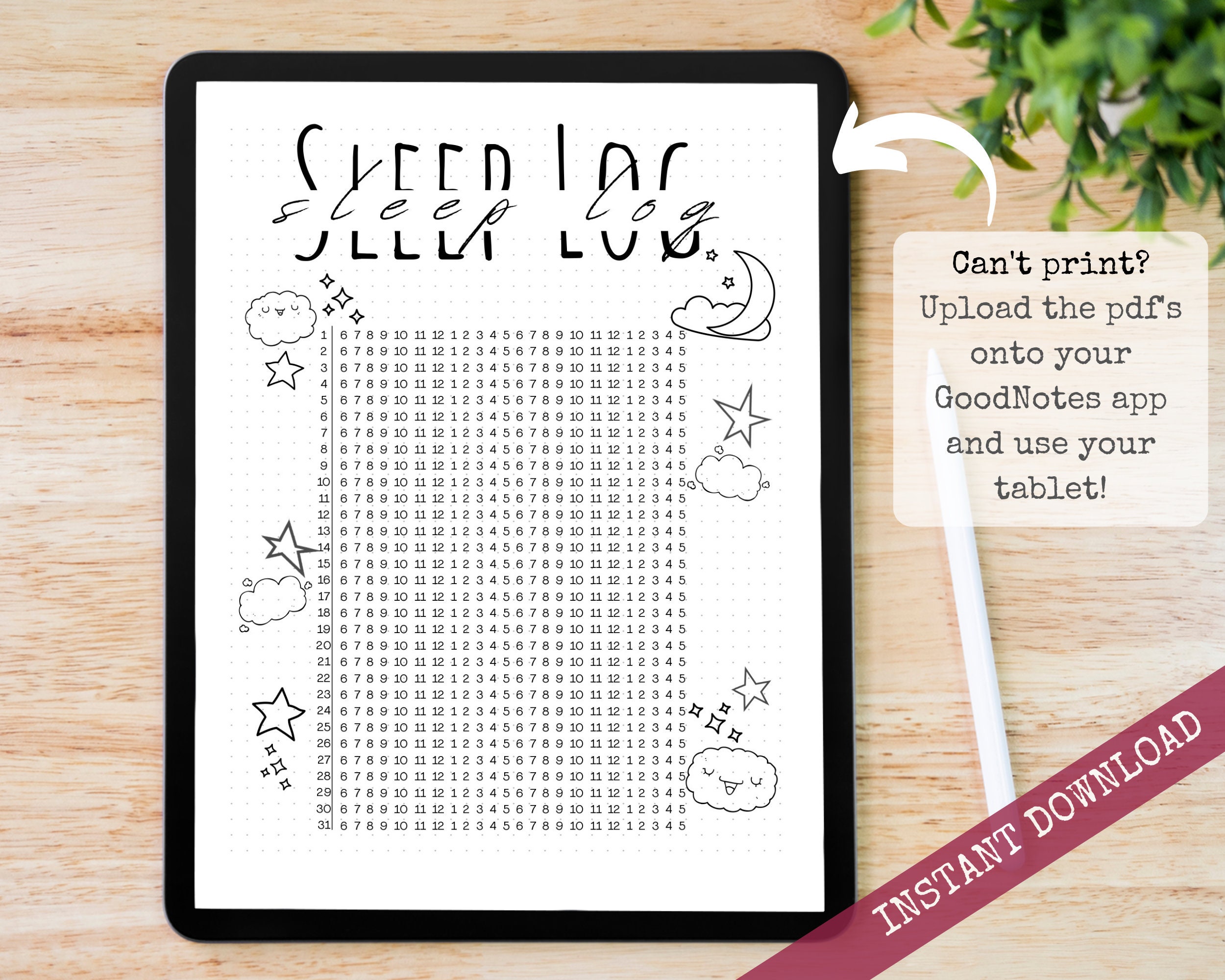 Daily Monthly Sleep Tracker Bullet Dotted Journal Page Instant Download ...
