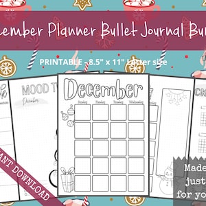 December Pre-Made Bullet Dotted Journal Pages Instant Download Printable Planner Undated