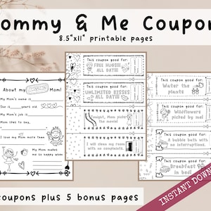 Cupones para mamá y yo: 20 cupones para colorear, recortar y regalar a mamá. Además, páginas extra con mensajes sobre mamá, descarga instantánea e imprimible