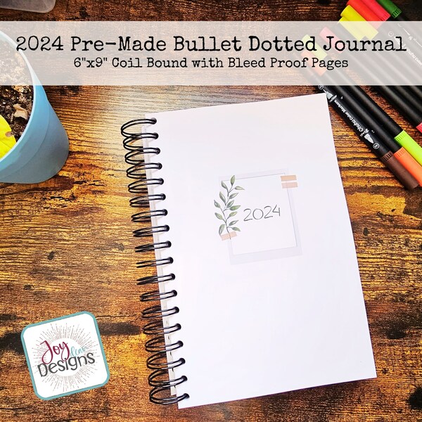 2024 Pre-Made Bullet Dotted Journal Coil Spiral Bound With No Bleed Through Pages | Dot Grid Notebook | Premade Aesthetic Dotted Planner