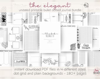 The Elegant: Undated PreMade Bullet Dotted Journal Planner Pages, Instant Download Printable Planner, Bujo Inserts Template PDF 4 Sizes