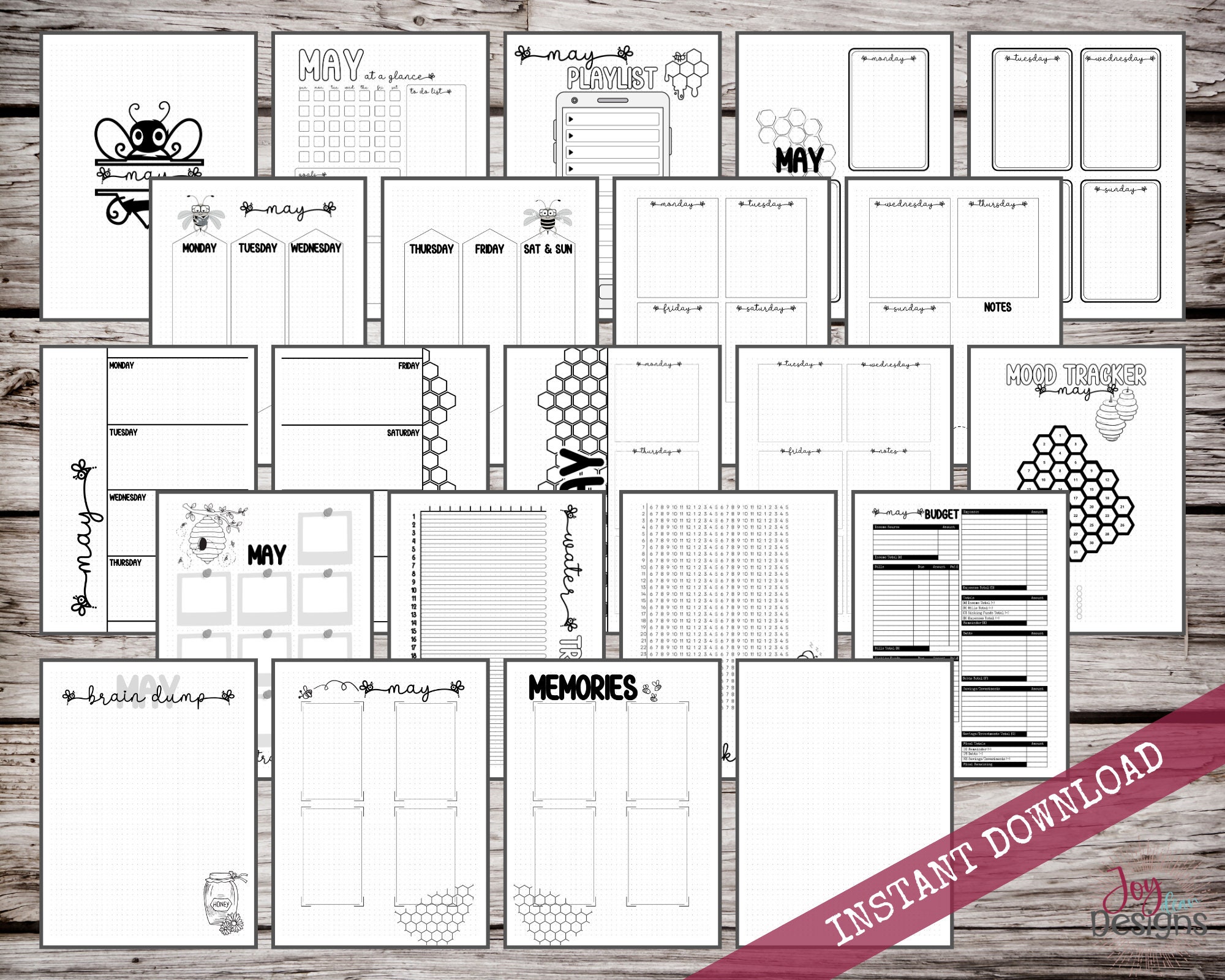 May Premade Bullet Dotted Journal Planner Pages | Instant Download ...