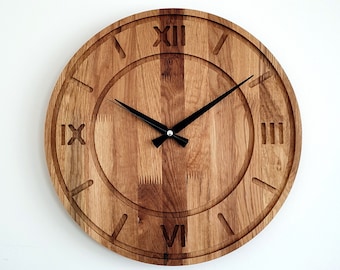 Reloj de pared de roble moderno y clásico, reloj de pared de 15'', reloj de pared hecho a mano, reloj de pared de madera de roble, reloj de pared único, regalo moderno para el nuevo hogar