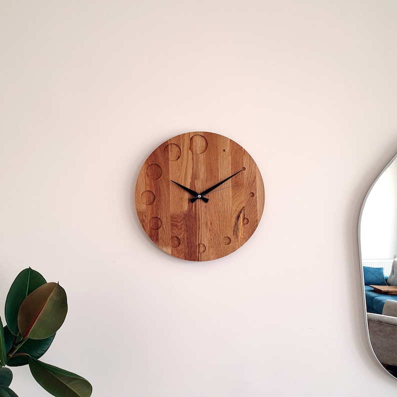 Oak Wooden Wall Clock, 15'' Geometric Design Wall Clock, Minimalist Wall Clock, Silent Clock, Oak Wall Clock, Handmade Home Decor, New Home image 10