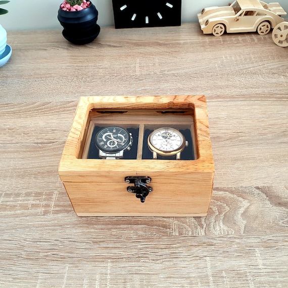 Buy Wooden Watch Box for 2 Wathes Watch Storage Box Wooden Watch Case With Glass Lid Gift for Men Gift for Women Personalized Watch Box Online in India Etsy