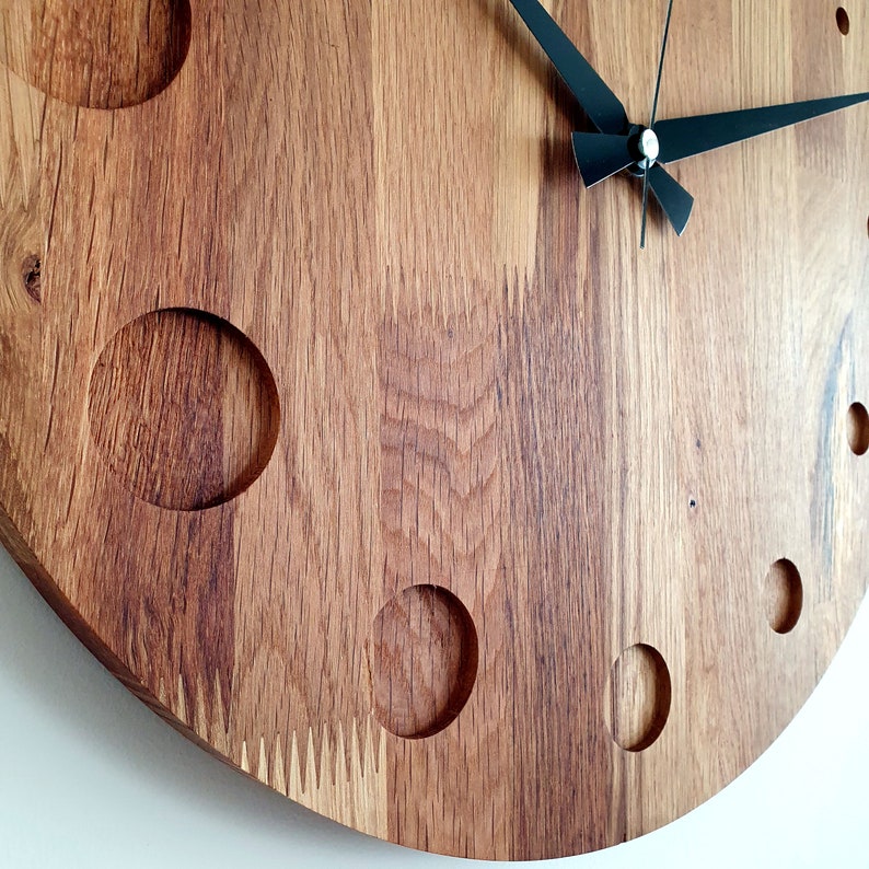 Oak Wooden Wall Clock, 15'' Geometric Design Wall Clock, Minimalist Wall Clock, Silent Clock, Oak Wall Clock, Handmade Home Decor, New Home image 2