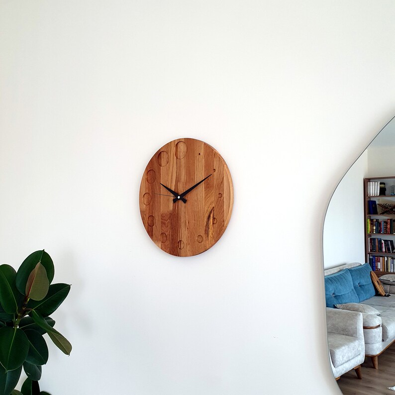 Oak Wooden Wall Clock, 15'' Geometric Design Wall Clock, Minimalist Wall Clock, Silent Clock, Oak Wall Clock, Handmade Home Decor, New Home image 7