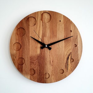 Oak Wooden Wall Clock, 15&#39;&#39; Geometric Design Wall Clock, Minimalist Wall Clock, Silent Clock, Oak Wall Clock, Handmade Home Decor, New Home