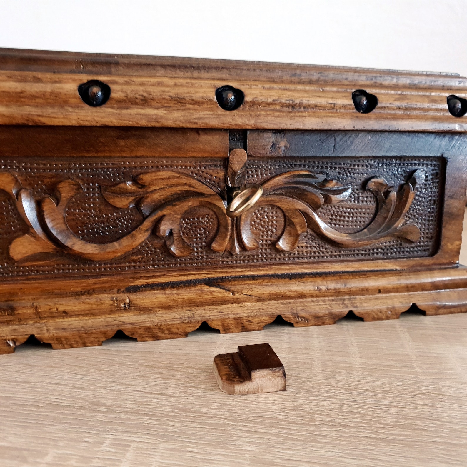 Hand Carved Puzzle Box Walnut Secret Lock Box Vintage Etsy