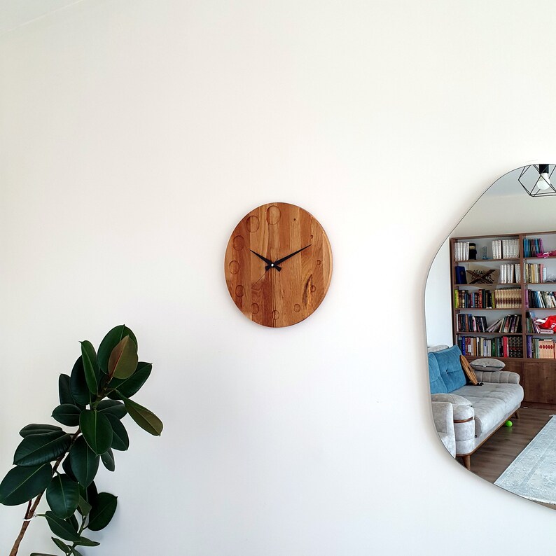 Oak Wooden Wall Clock, 15'' Geometric Design Wall Clock, Minimalist Wall Clock, Silent Clock, Oak Wall Clock, Handmade Home Decor, New Home image 4