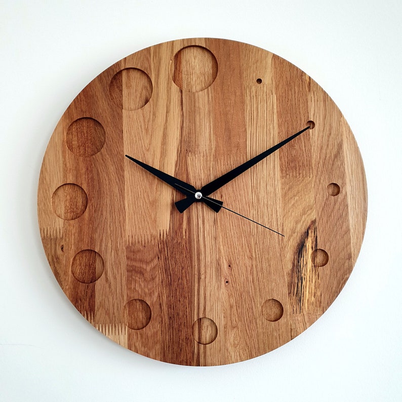 Oak Wooden Wall Clock, 15'' Geometric Design Wall Clock, Minimalist Wall Clock, Silent Clock, Oak Wall Clock, Handmade Home Decor, New Home image 9