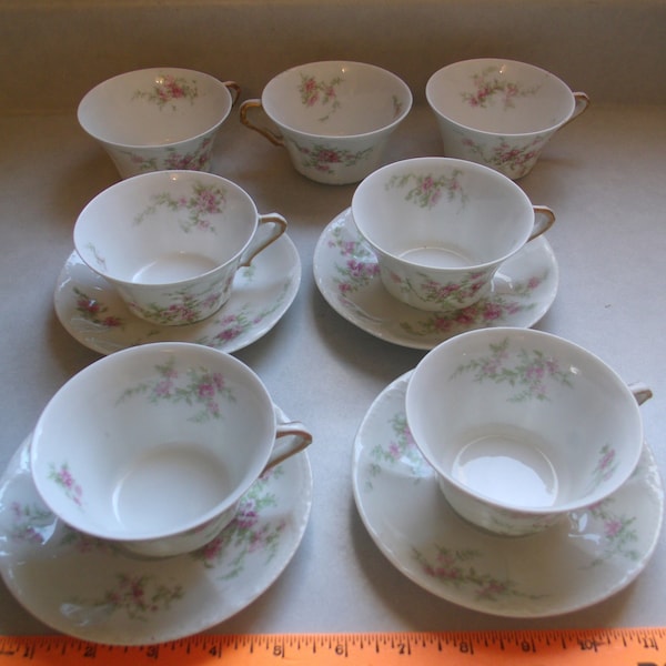 Theodore Haviland Limoges Francia 7 Tazas 4 Platillos Schleiger 151 Flores Rosas Porcelana China Fina