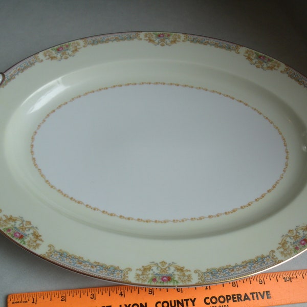 Noritake China 16 inch platter Ivory blue pink flowers