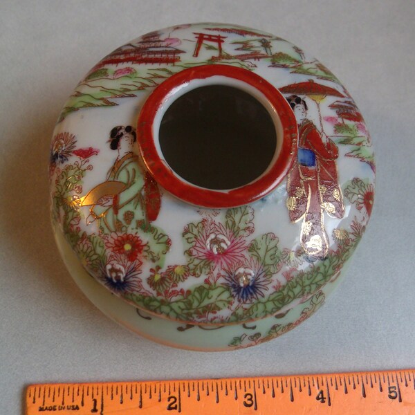 Antique Porcelain Hair Receiver Japanese Geisha Girl Motif