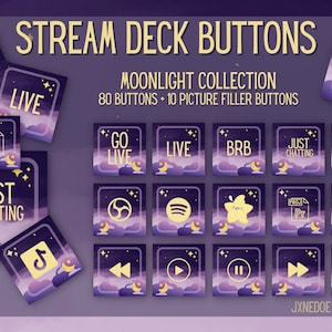 Stream Deck Symbole | Stream Deck Buttons | Moonlight-Kollektion | 80 Funktionstasten / Symbole + 10 Bildfülltasten / Symbole | Elgato