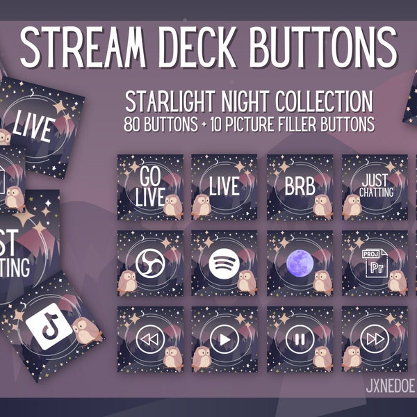 Icone Stream Deck / Pulsanti Stream Deck / Collezione Starlight Night / 80 pulsanti/icone funzione + 10 pulsanti/icone Picture Filler / Elgato