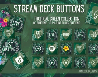 Stream Deck Icons | Stream Deck Buttons | Tropical Green Collection | 80 Function Buttons/Icons + 10 Picture Filler Buttons/Icons | Elgato