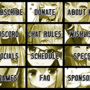 Yellow Anime Twitch Panels: Stream Graphics (Digital Download)