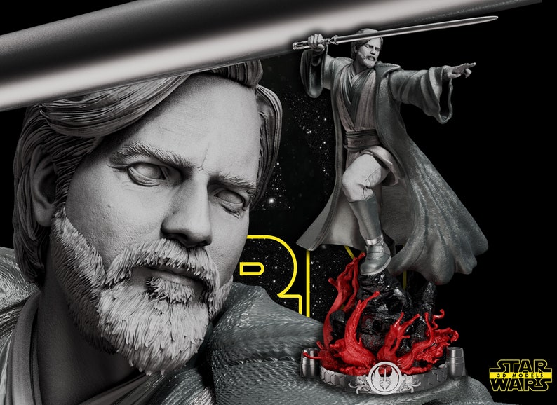 Obi-Wan Kenobi Star Wars 3d Printed Sculpture Bust Statue Figure Paintable Collectable