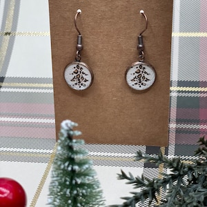 Leopard Christmas tree stud dangle earrings