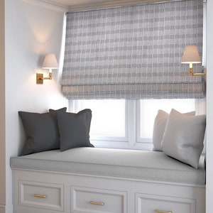 Custom black and natural Roman blind UK|Luxury custom Roman blind for living room|Bedroom Roman blind UK|Custom made Roman blind