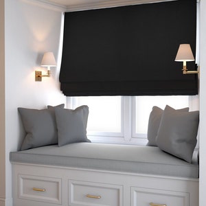 Kundenspezifische schwarze Römische Blinde UK| Luxus Custom Roman Blind für Wohnzimmer| Schlafzimmer Roman blind UK| Römische Blinde nach Maß