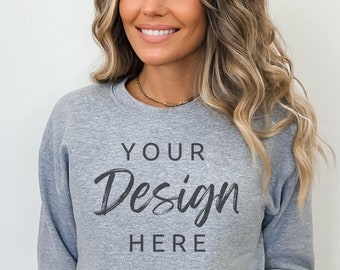 Gildan 18000 Mockup | Gildan Sport Gray Sweatshirt Mockup | Sweatshirt Model Mockup | Simple Mockup | Gray Gildan Crewneck Mockups | 18000