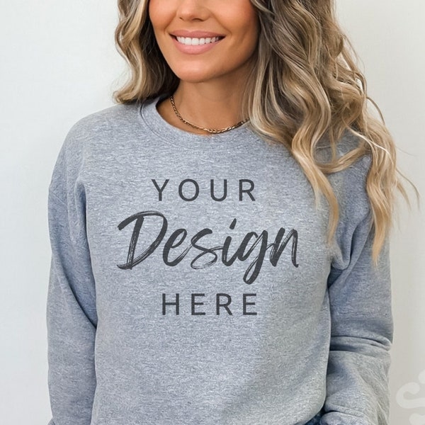 Gildan 18000 Mockup | Gildan Sport Gray Sweatshirt Mockup | Sweatshirt Model Mockup | Simple Mockup | Gray Gildan Crewneck Mockups | 18000