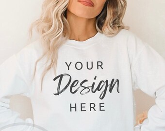 Gildan White 18000 Mockup | Gildan White Sweatshirt Mockup | Sweatshirt Model Mockup | Minimalist Mockup | White Gildan Crewneck Mockups