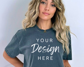 Comfort Colors C1717 Pepper, Pepper Shirt Mockup, Tshirt Mockup, Gray Tee Mockup, C1717 Model Mockup,  Boho Shirt Mock up, Grey Mockup