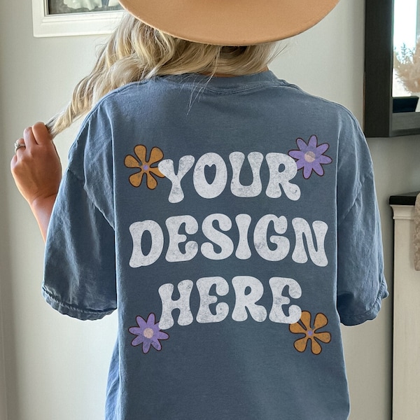 Comfort Colors C1717 BLUE JEAN Shirt Mockup, Back Of Shirt Mockup, Oversized Comfort Colors Mock Ups, Back Mockup, Backside Mockup