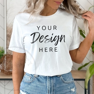 White Bella Canvas 3001 Mock, Tshirt Mockup, Styled Shirt Mockup, Fall Mockup, Womens Tee Mock, White T-Shirt Mockup, White Tshirt mockup