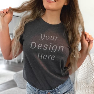 Bella Canvas 3001 TShirt Mockup - Bella Canvas Shirt Mockup - Heather Dark Gray - Shirt Mockup - Tee Mockup - Model Mockup