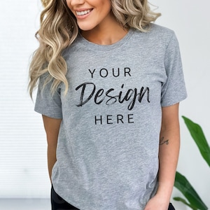 Athletic Heather Bella Canvas 3001, Tshirt Mockup, Heather Gray Shirt Mock, Fall Mockup, Model Mock, Grey T-Shirt Mockup, Grey Tshirt mock