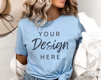 Bella Canvas 3001 TShirt Mockup | Light Blue Bella Canvas Shirt Mockup | Blue Shirt Mockups | TShirt Mockup | Tee Mockup | Model Mockup