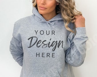 Gildan 18500 Sport Grey Hoodie Mockup, Gildan Hoodie Mock up, Gray Hoodie Mockup, Model Mockup, Hooded Sweatshirt  mockup, Styled Mockup