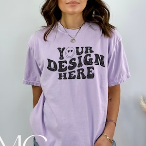 Comfort Colors Orchid Mockup, C1717 Tshirt Mockup, Model Mockup, Light Purple Shirt Mockup, Orchid Comfort Colors Unisex Tee Mockup