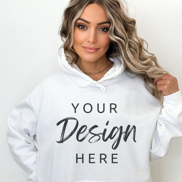 Gildan 18500 White Hoodie Mockup, Gildan Hoodie Mock up, White Hoodie Mockup, Oversized Hooded Sweatshirt  mockup, Styled Mockup