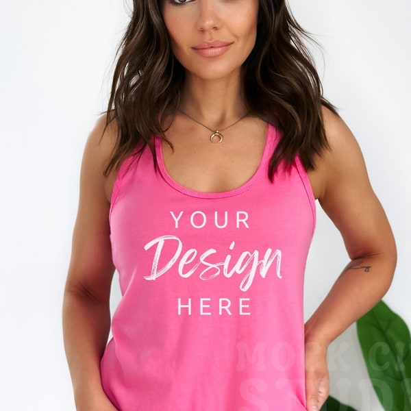 Next Level 1533 Mockup, Hot Pink Mockup, Pink Next Level 1533, Racerback Tank Mock, Bright Pink Mockup, Racer Tank Model Mockup