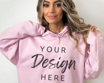Gildan 18500 Light Pink Hoodie Mockup, Gildan Hoodie Mock up, Pink Hoodie Mockup, Oversized Hooded Sweatshirt  mockup, Styled Mockup