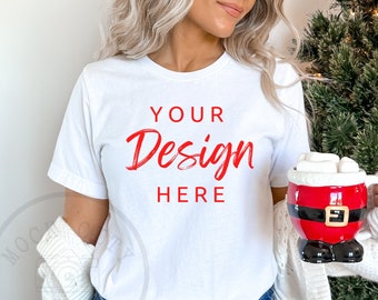 Bella Canvas 3001 Tshirt Mock up - White Shirt Mockup - Bella Canvas Shirt - Christmas Mockup - T Shirt Mockup - Holiday Mock up