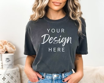 Comfort Colors C1717 Pepper, Pepper Shirt Mockup, Tshirt Mockup, Graues T-Shirt Mockup, C1717 Model Mockup, Boho Shirt Mockup, Graues Mockup