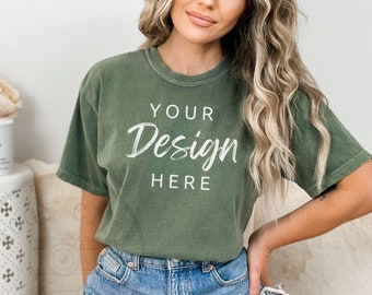 Comfort Colors C1717 Moos Shirt Mockup, Tshirt Mockup, Grünes T-Shirt Mockup, CC1717 Moss Shirt Modell Mockup, Comfort Colors Shirt Mockup, Trendy