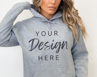 Gildan 18500 Sport Grey Hoodie Mockup, Gildan Hoodie Mock up, Gray Hoodie Mockup, Model Mockup, Hooded Sweatshirt  mockup, Styled Mockup