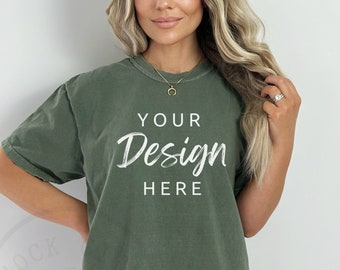 Comfort Colors C1717 Moss Shirt Mockup, Tshirt Mockup, Green Tee Mockup, Oversized Shirt Model Mockup, Comfort Colors Shirt Mockup, Trendy